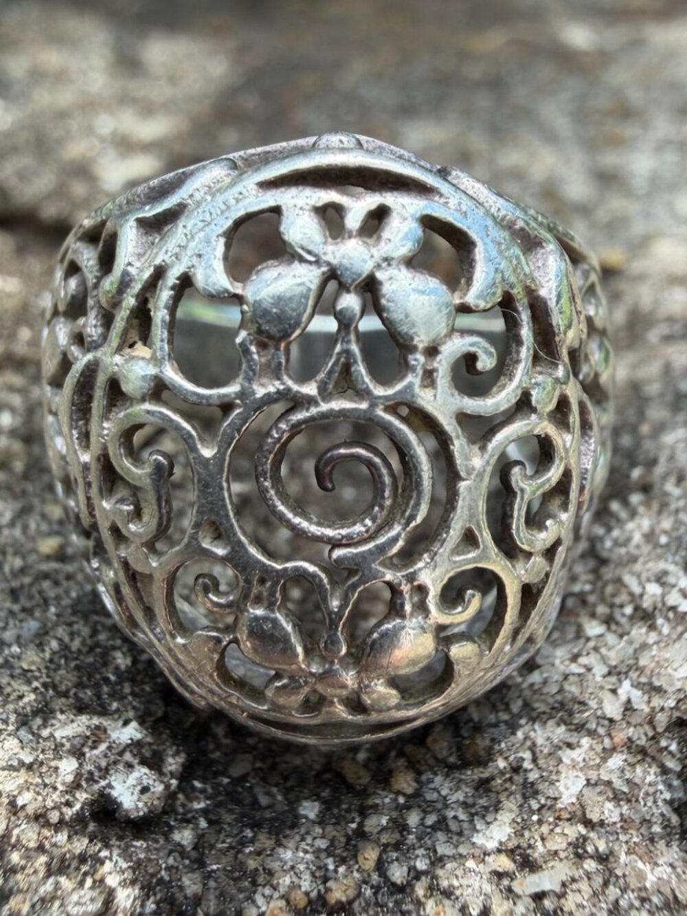 Sterling Silver 6.5 Butterfly Spiral Openwork Dome Statement Ring Boho Vintage - Picture 2 of 16